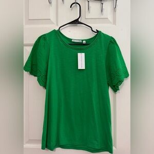 Notations Emerald Green Eyelet Sleeve Top